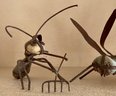 (2) Vintage Rock And Metal Hand Made Yard Art - Dragonfly And Ant