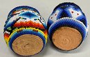 (2) Vintage Small Red Clay Pots Covered With Seed Bead Design