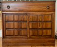 MCM Wood Sliding Front Door Small Buffet With Drawer And Glass Top