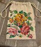 Antique Micro Glass Beaded Floral 1920s Art Deco Draw String Bag Purse W Fringe