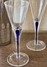 4 Crystal Orrefors Intermezzo Cordial Glasses Cobalt Blue Teardrop Stem & Stainless Steel Martini Shaker