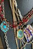 Vintage Necklace Lot - Art Glass - Enamel - Locket - Perfume Locket - Art Glass Aurora Borealis Bead