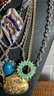 Vintage Necklace Lot - Art Glass - Enamel - Locket - Perfume Locket - Art Glass Aurora Borealis Bead