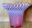 Rare Fenton Large Cranberry Opalescent Hobnail Crimp Edge Ruffle Vase