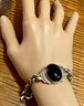 Sterling Silver Hand Made Black Oval Onyx And Peridot - Round Link 8.5' Bracelet - 41.3 Grams