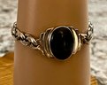 Sterling Silver Hand Made Black Oval Onyx And Peridot - Round Link 8.5' Bracelet - 41.3 Grams