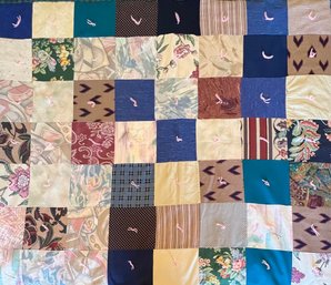 Vintage Hand Made 52' X 67' Patchwork Hand Tied Quilt