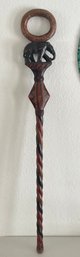 Vintage 36' Hand Carved African Wooden Cane With Elephant Top (as Is)