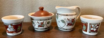 Pfaltzgraff Mission Flower Serving Pieces - Cream And Sugar With Lid And 2 Plant Pots