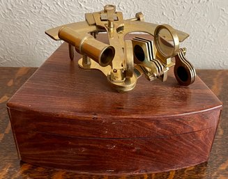 Solid Brass 8 Inch Sextant With Original Wood Box