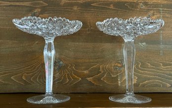 (2) Libby Vintage Cut Glass Starburst Pattern Sawtooth Rim Compotes ( As Is )