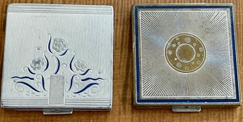 (2) Bourjois Evening In Paris 1930's Blue And Silver Compacts With Original Puffs