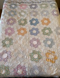 78' X 67' Grandmothers Flower Garden Hand Made Antique Quilt