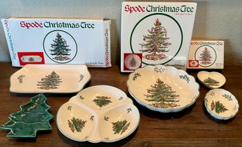 Spode England Christmas Tree Pattern Serving Pieces - Sandwich Tray - Divided Dish - Heart Dish
