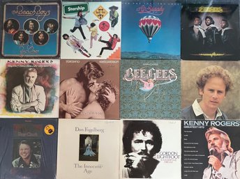 (12) Assorted Vintage Vinyl Albums -bee Gees, Air Supply, Beach Boys, Garfunkel, And More