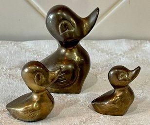 (3) MCM Brass Duck Figurines