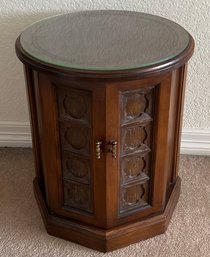 Vintage Wooden Octagonal Console Side Table With Glass Top