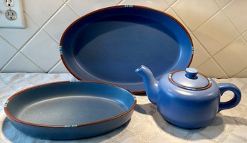 Dansk International Designs LTD Mesa Stoneware Dishes - (2) Oval Serving Dishes And A Tea Pot