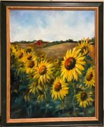 2000 Sharon Ternes Framed Sunflower Oil Painting