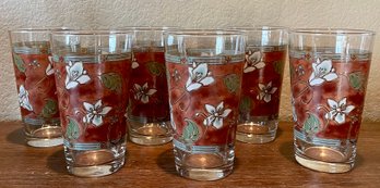 6 Pfaltzgraff Mission Flower Glass Tumblers Drinking Glasses