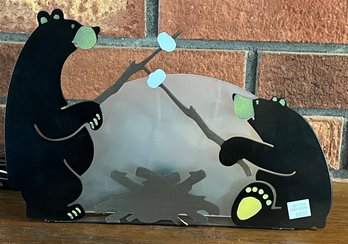 Cabin Store Metal Art Lamp Campfire Bears With Glass Background