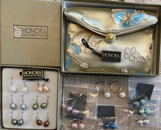 (2) Sets Honora Sterling Silver And Colored Pearl Wire Earrings And Hoop Earrings Interchangeable Pearls