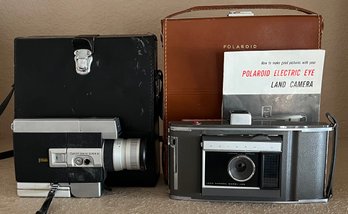 Vintage Cannon Zoom 518 Super 8 And Polaroid J66 Land Camera With Cases