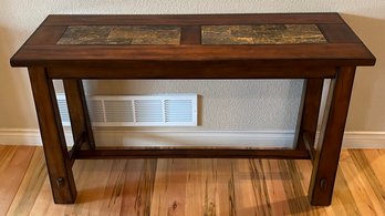 Dark Wood Marble Top Craftsman Hall Table