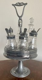 Antique R. Strickland Co. Albany New York Triple Plate Cruet Set With Etched Bottles