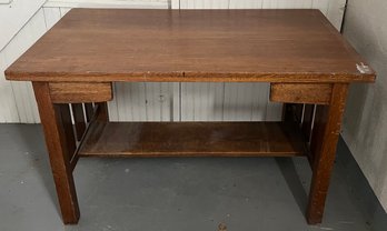 Antique Solid Oak Mission Arts And Crafts Writing Desk (as Is)