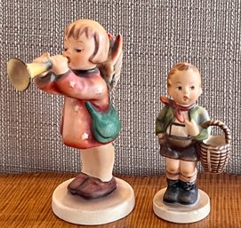 Goebel Hummel Little Gabriel Angel With Trumpet & Village Boy With Basket (as Is)