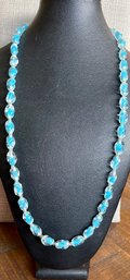 Vintage 60's Murano 26' Art Glass Blue And Clear Twist Bead