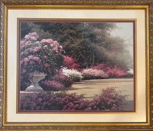 Large Floral Garden Decorative Decor Print In Gold Tone Frame