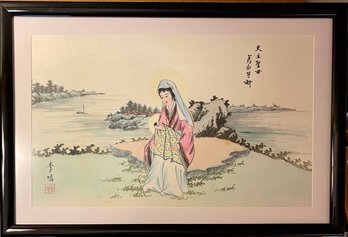 Custom Framed Hand Painted Silk Japanese Geisha Print