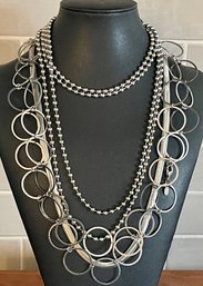 3 Gorgeous Milor Italy Stainless Steel Link - Bead & Mesh Necklaces 24' - 68' Long