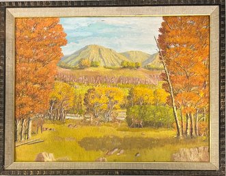 Vintage Original Autumn Landscape Oil Painting On Board ( As Is )