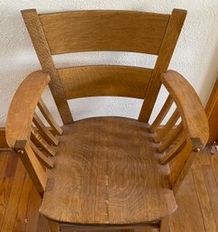 Stunning Solid Oak Antique Curved Arm Office Chair - Hand Made