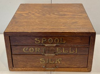 Antique 3-drawer Handmade Spool Cabinet With Original Metal Pulls And Contents