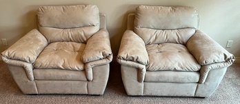 (Pair Of Haining Home Impression Furniture Co. Oversized  White Microfiber Arm Chairs