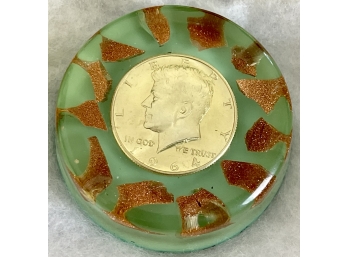 1964 Kennedy Half Dollar Coin Lucite Paper Weight