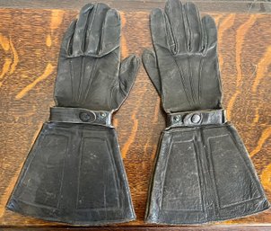 Pair Of Antique Leather Gauntlet Highway Gloves