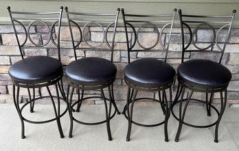 (4) Cheyenne Home Furnishings Black Leather And Heavy Metal Frame Swivle Bar Stools