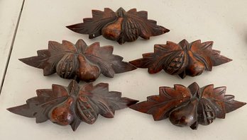 (5) Antique Carved Acorn Wood Drawer Pulls With Screws