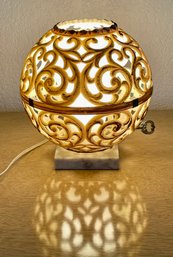 Mid Century Modern White And Gold Plastic Globe Lamp On Marble Base