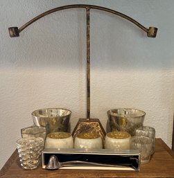 Decorative Silver And Gold Tone Glass Candle Holder W Gold Metal Double Candle Holder - Silver Plate Snuffer