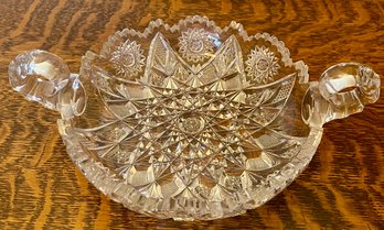 Brilliant Cut Glass Double Handled Crystal Atomic Star Bowl