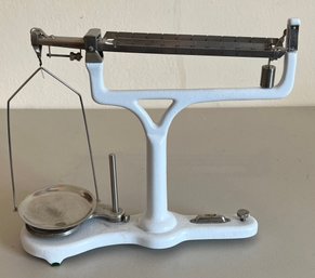 Vintage Table Top Triple Beam Balance Scale Cast Iron And Stainless