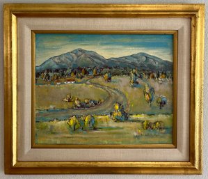 Original Signed Schafer Vibrant Hillside Oil On Canvas In Gold Tone Frame