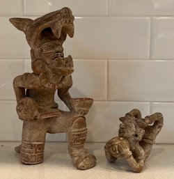 2 Handmade Reproduction Aztek Mexico Pottery Figurines (as Is)