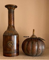 Copper Tone 19.5 Inch Vase With 11 Inch Decorative Pumpkin